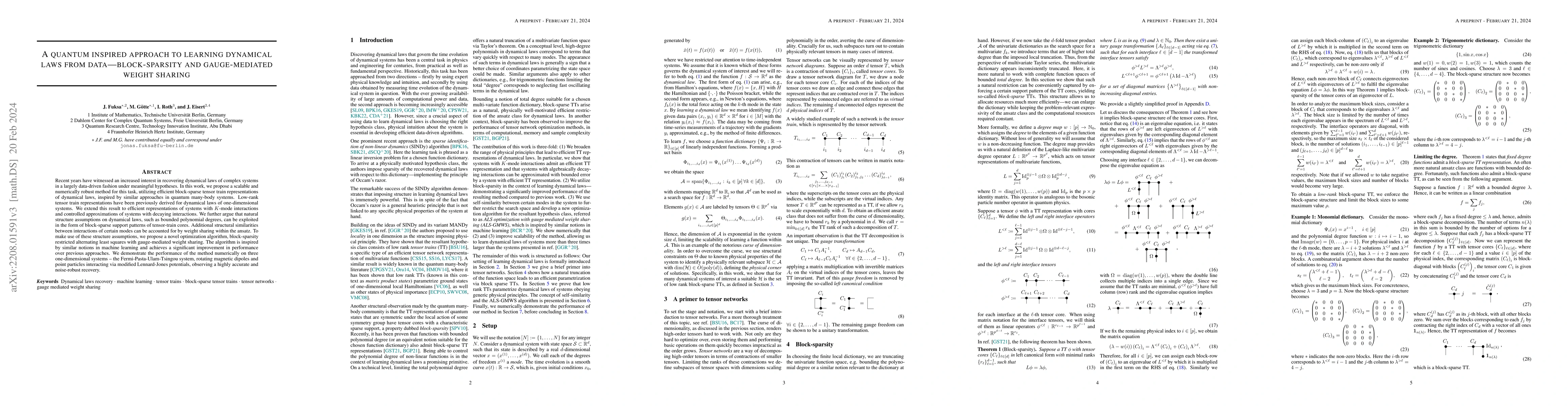 Thumbnail for A quantum inspired approach to learning dynamical laws from data --
  block-sparsity and gauge-mediated weight sharing
