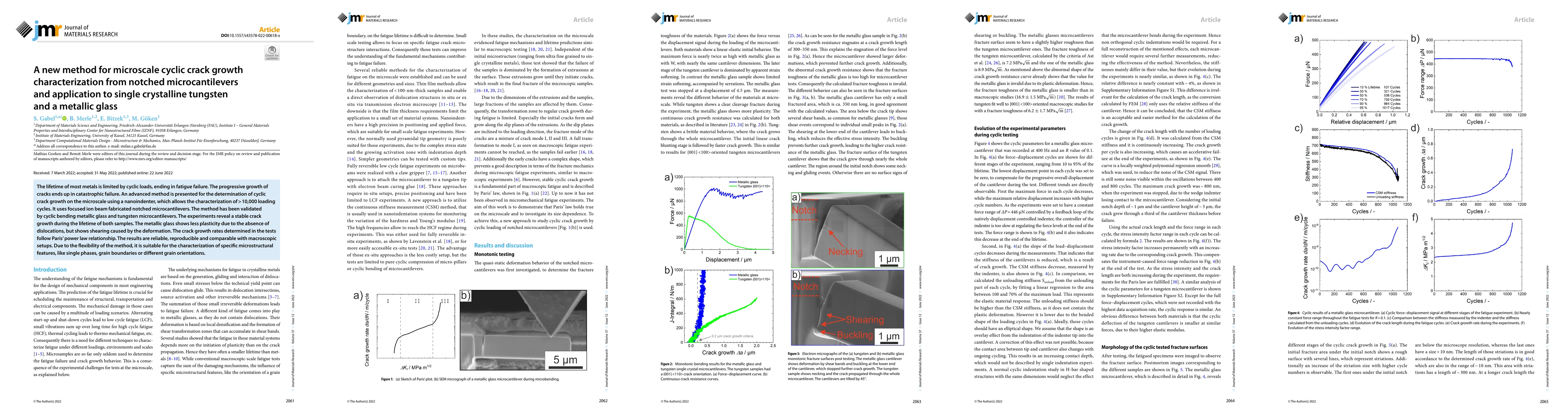 Thumbnail for A new method for microscale cyclic crack growth characterization from
  notched microcantilevers and application to single crystalline tungsten and a
  metallic glass