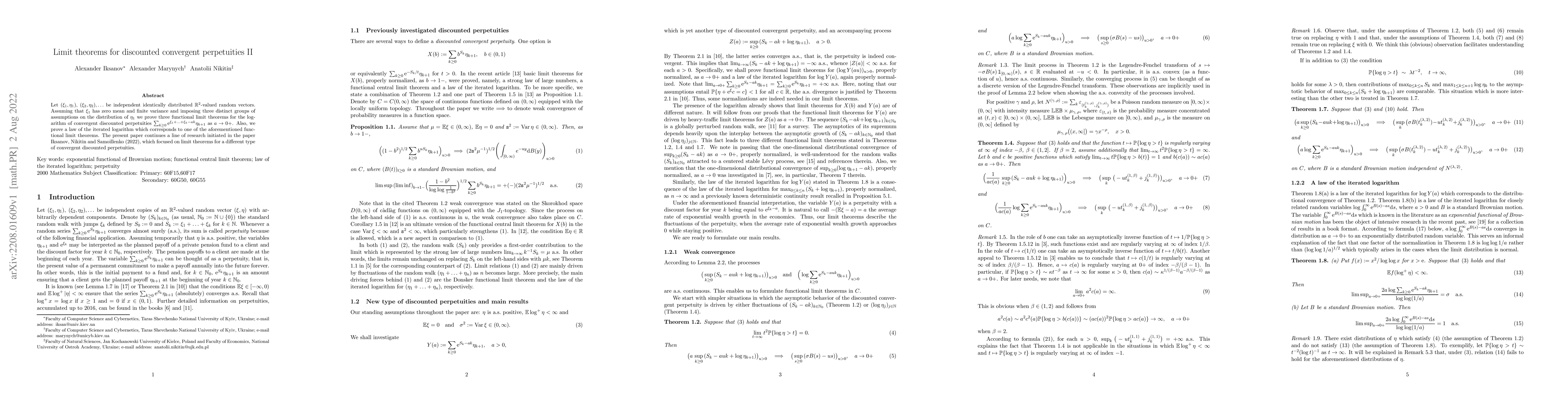 Thumbnail for Limit theorems for discounted convergent perpetuities II
