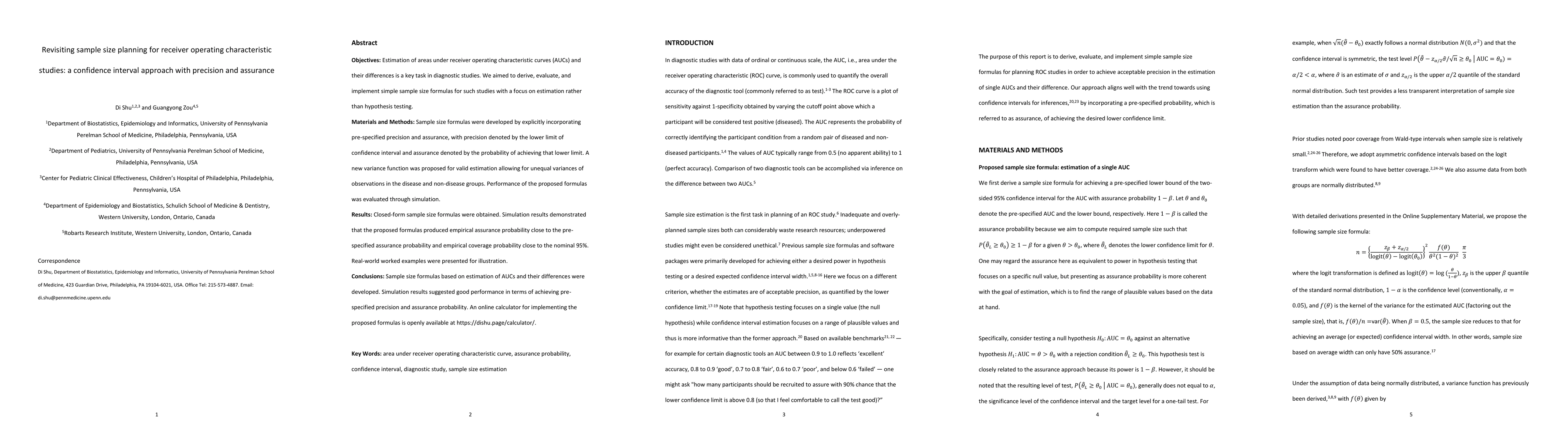Thumbnail for Revisiting sample size planning for receiver operating characteristic
  studies: a confidence interval approach with precision and assurance