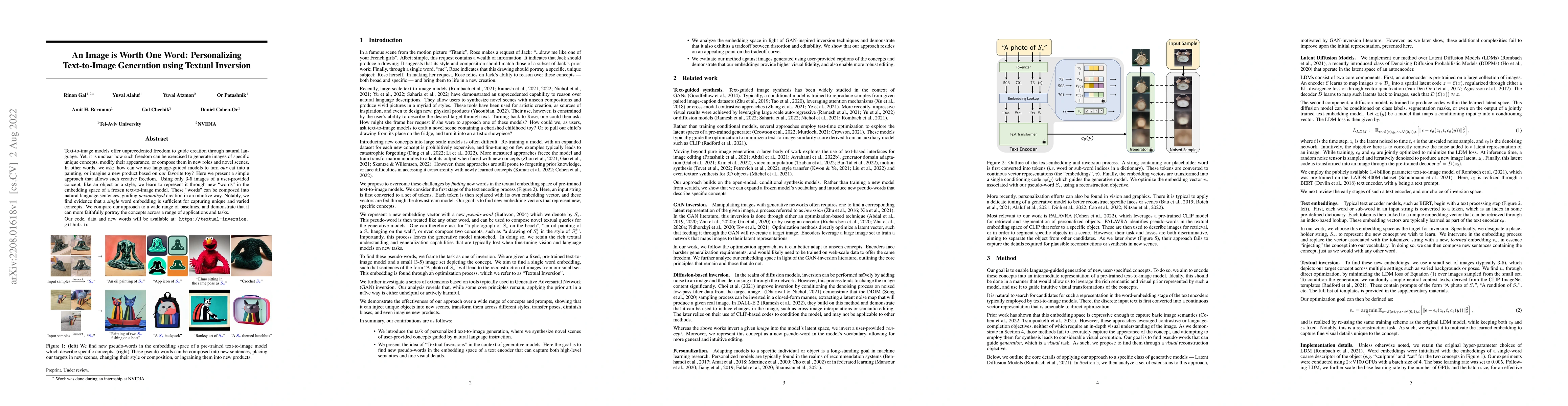 Thumbnail for An Image is Worth One Word: Personalizing Text-to-Image Generation using
  Textual Inversion