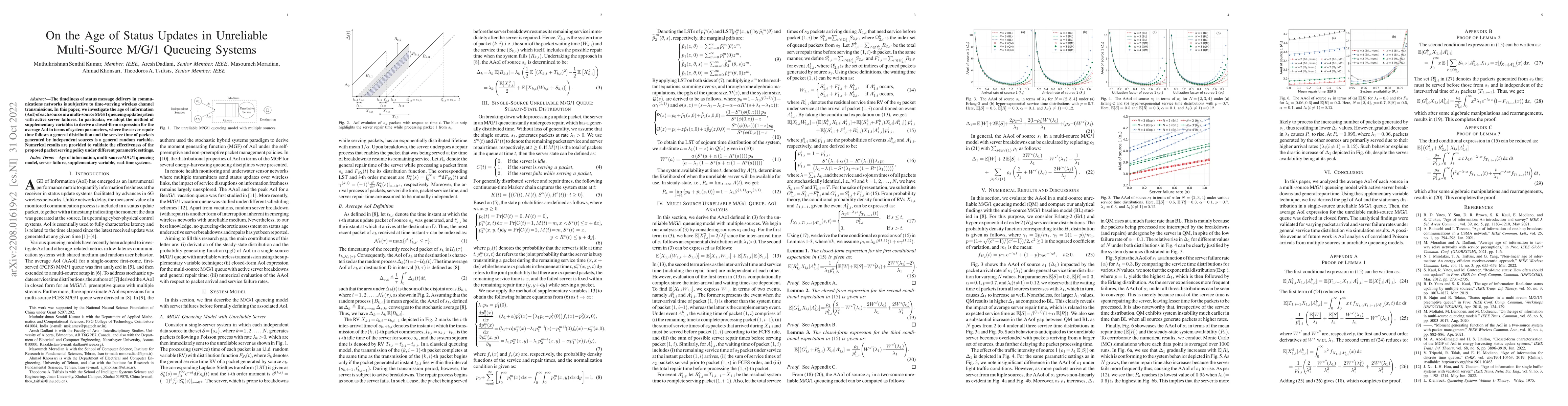 Thumbnail for On the Age of Status Updates in Unreliable Multi-Source M/G/1 Queueing
  Systems