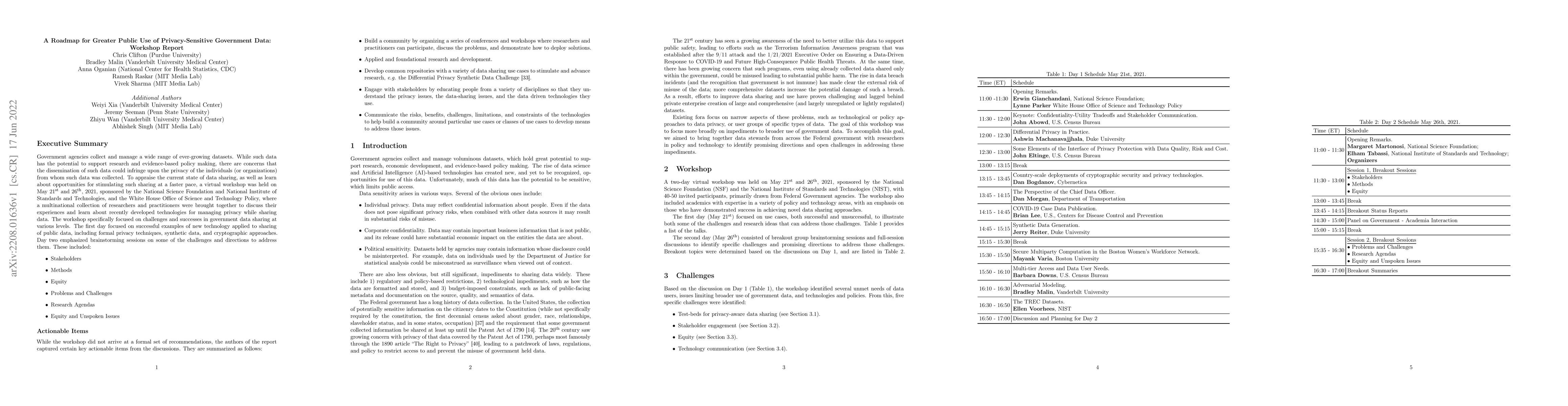 Thumbnail for A Roadmap for Greater Public Use of Privacy-Sensitive Government Data:
  Workshop Report