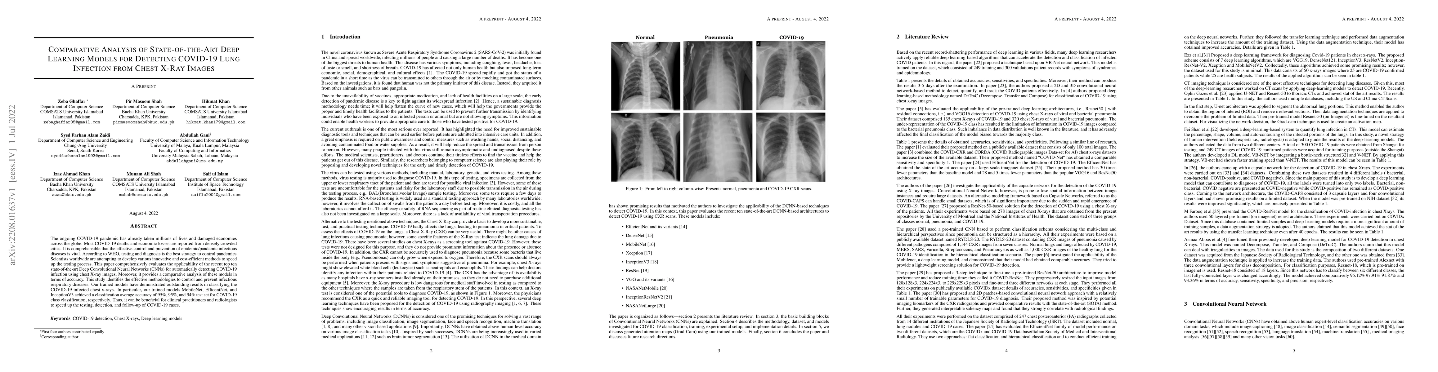 Thumbnail for Comparative Analysis of State-of-the-Art Deep Learning Models for
  Detecting COVID-19 Lung Infection from Chest X-Ray Images