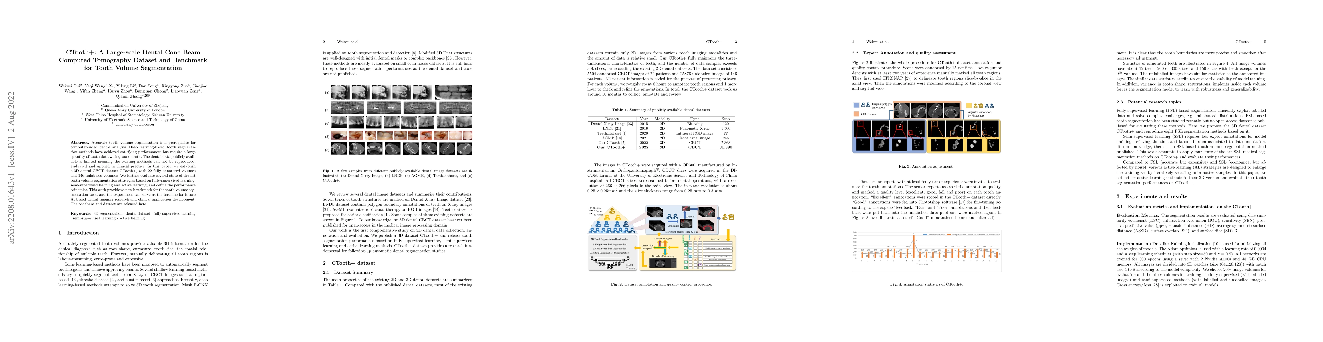 Thumbnail for CTooth+: A Large-scale Dental Cone Beam Computed Tomography Dataset and
  Benchmark for Tooth Volume Segmentation