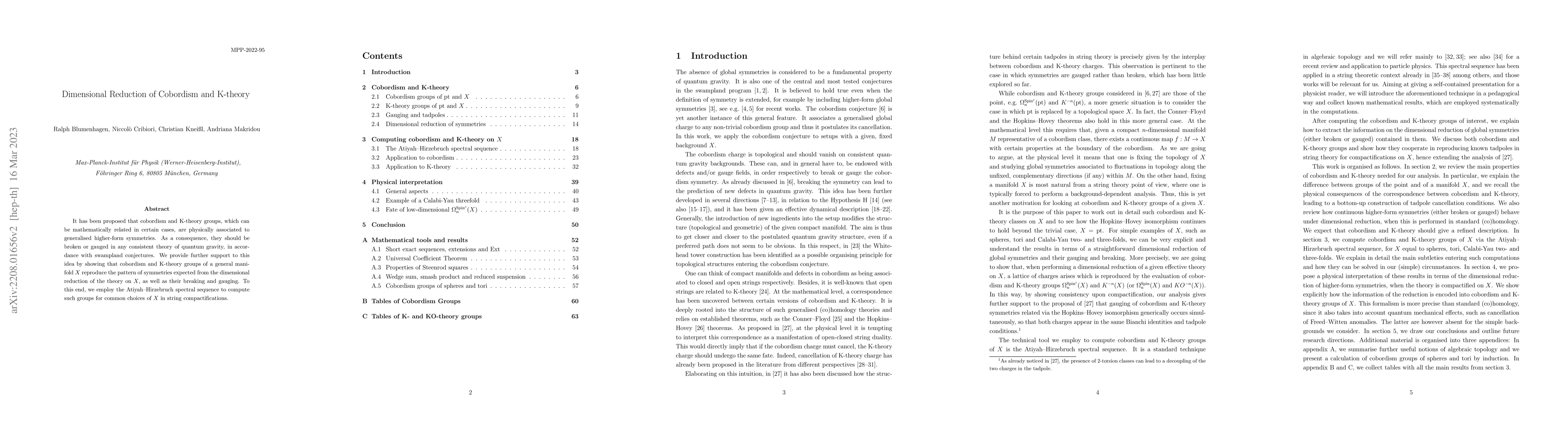 Thumbnail for Dimensional Reduction of Cobordism and K-theory