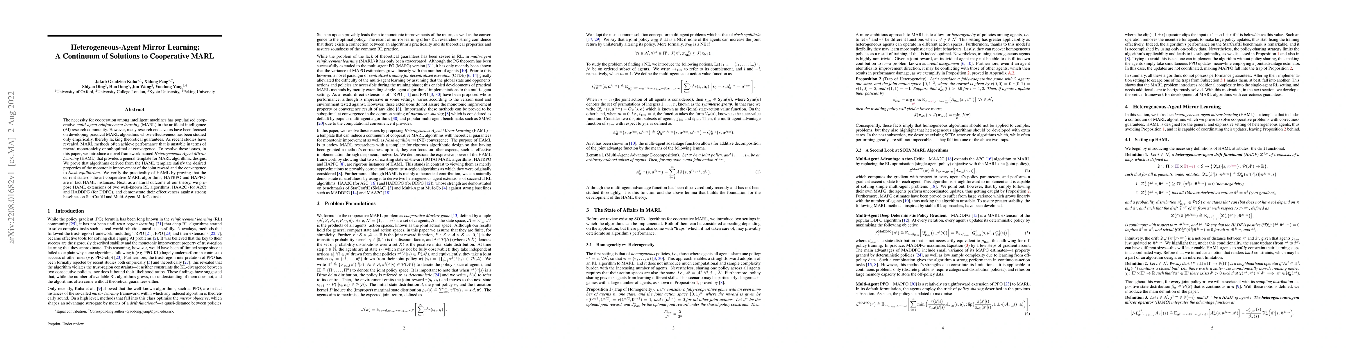 Thumbnail for Heterogeneous-Agent Mirror Learning: A Continuum of Solutions to
  Cooperative MARL