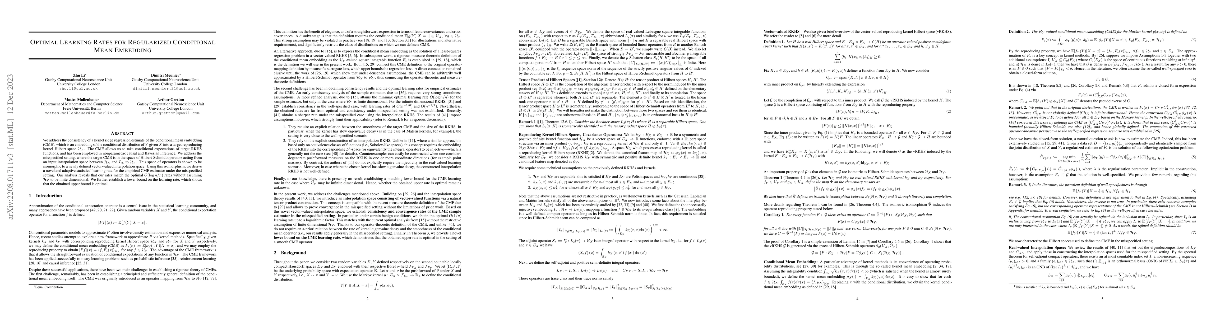 Thumbnail for Optimal Rates for Regularized Conditional Mean Embedding Learning