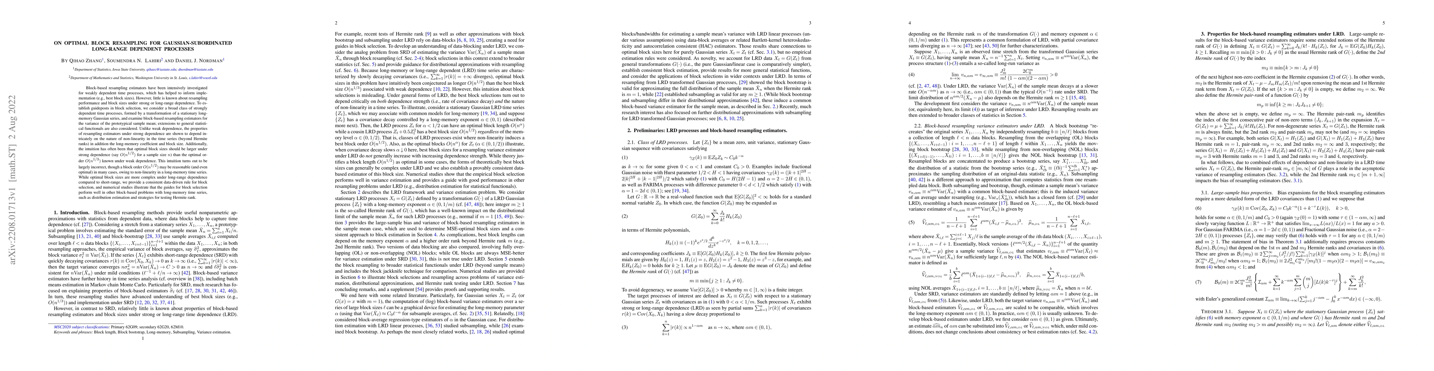 Thumbnail for On optimal block resampling for Gaussian-subordinated long-range
  dependent processes