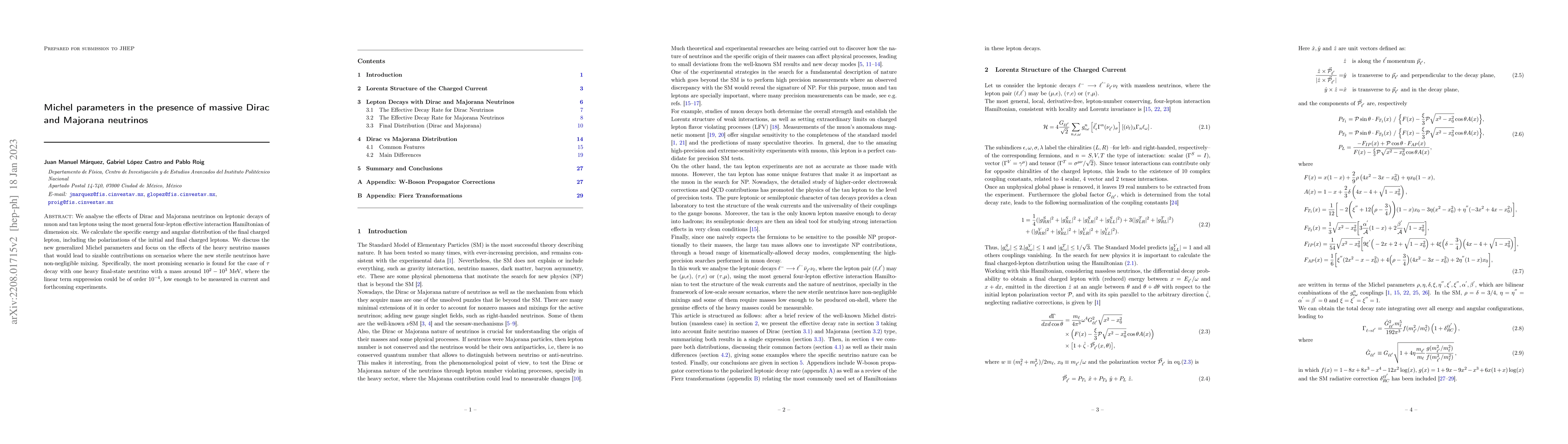 Thumbnail for Michel parameters in the presence of massive Dirac and Majorana
  neutrinos