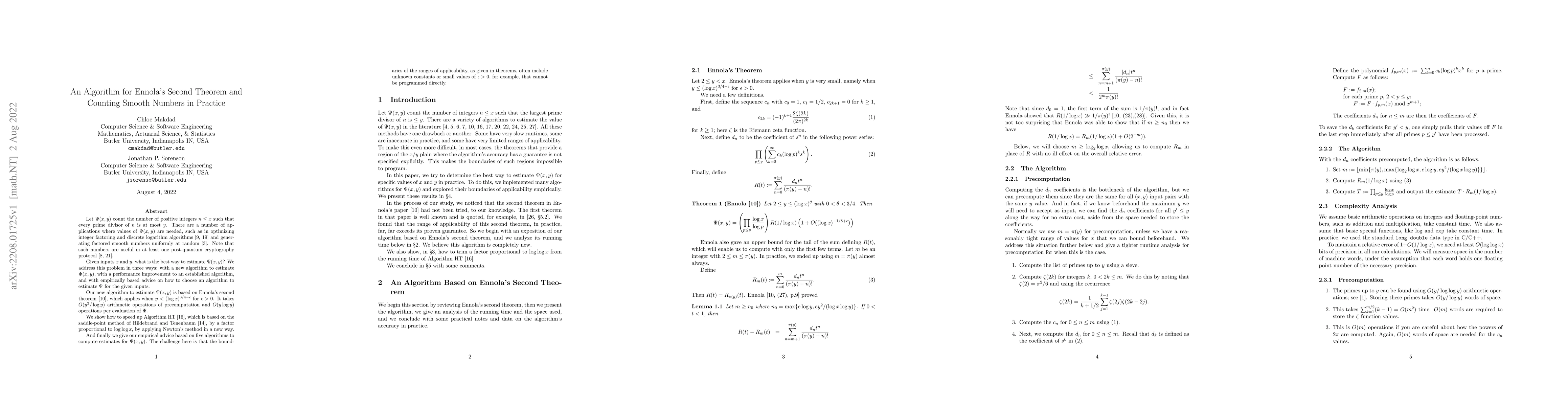 Thumbnail for An Algorithm for Ennola's Second Theorem and Counting Smooth Numbers in
  Practice