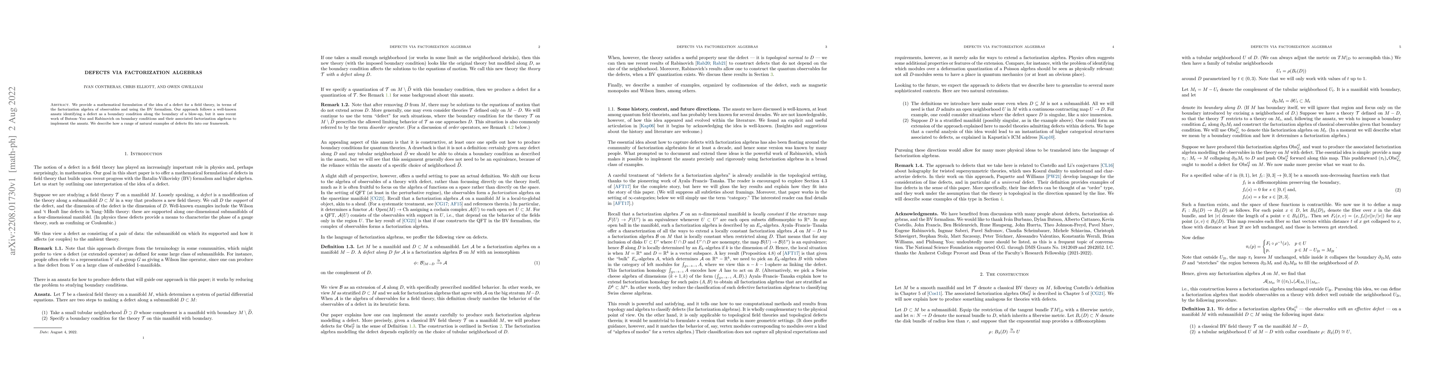 Thumbnail for Defects via Factorization Algebras