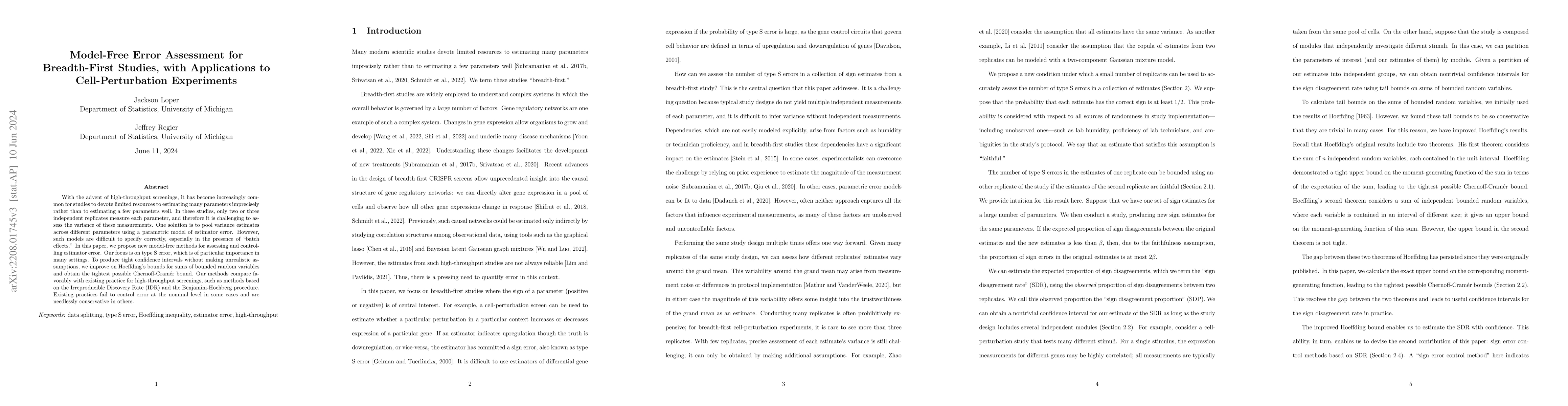 Thumbnail for Model-Free Error Assessment for Breadth-First Studies, with Applications
  to Cell-Perturbation Experiments