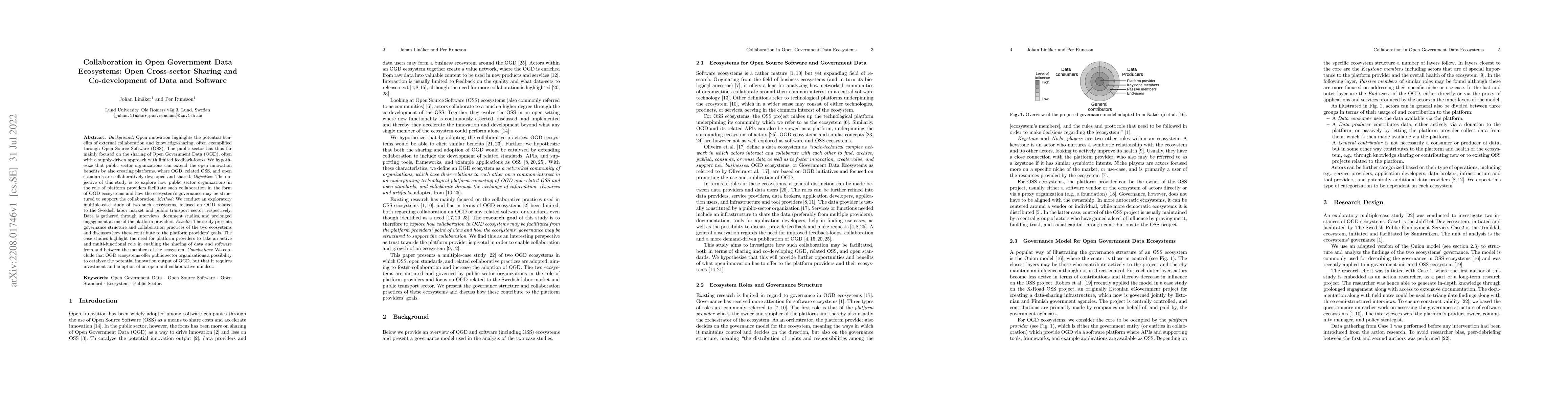 Thumbnail for Collaboration in Open Government Data Ecosystems: Open Cross-sector
  Sharing and Co-development of Data and Software