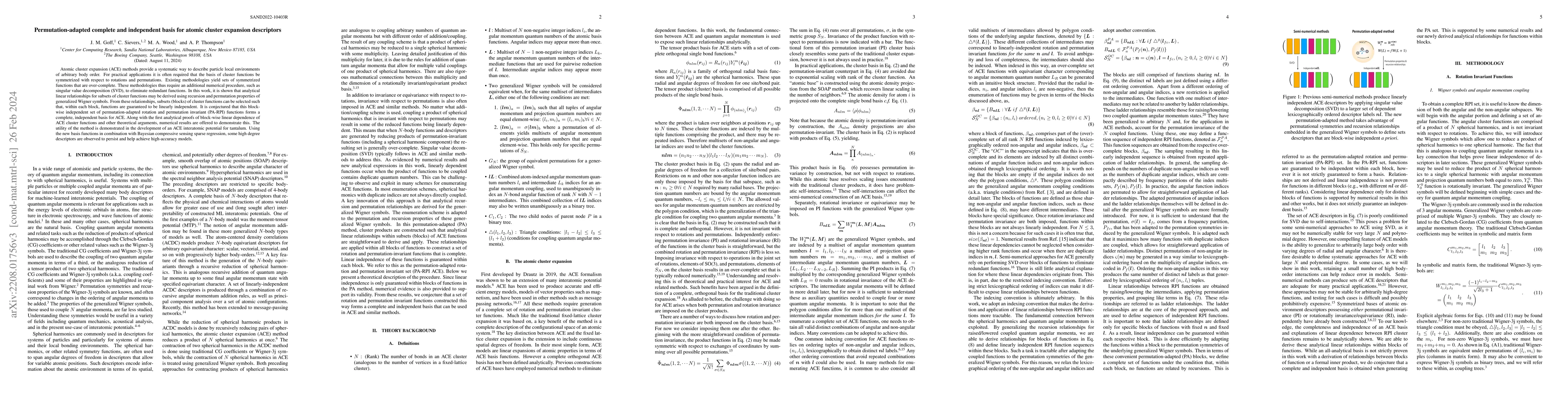Thumbnail for Permutation-adapted complete and independent basis for atomic cluster
  expansion descriptors