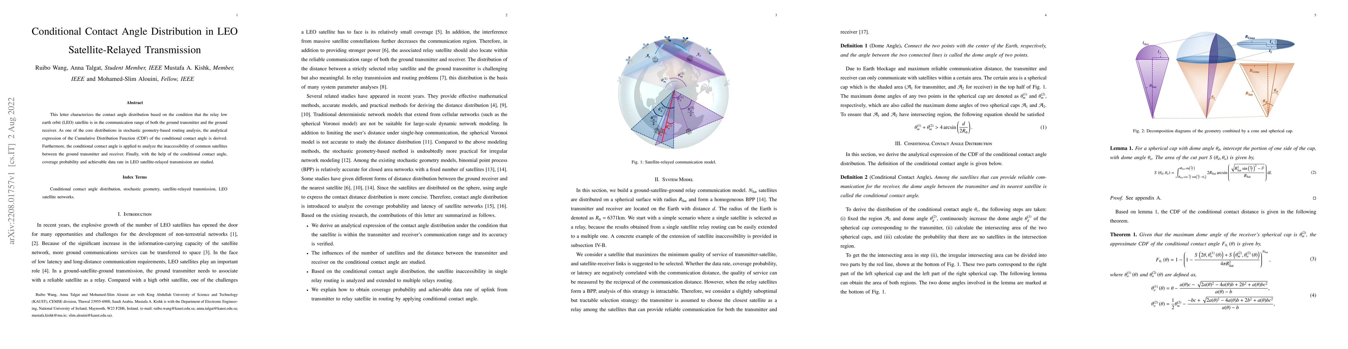 Thumbnail for Conditional Contact Angle Distribution in LEO Satellite-Relayed
  Transmission