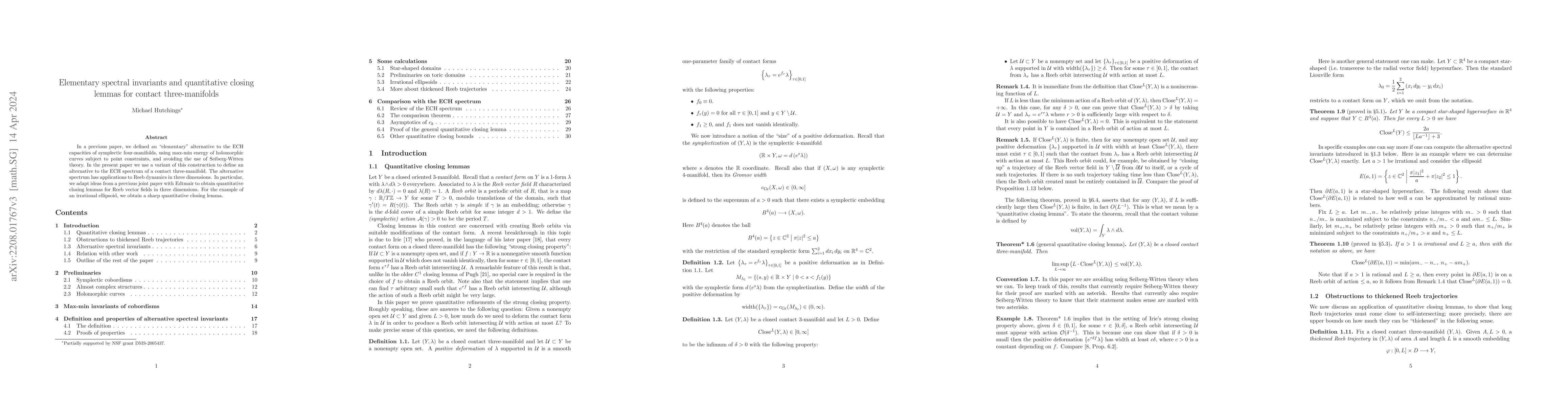Thumbnail for Elementary spectral invariants and quantitative closing lemmas for
  contact three-manifolds