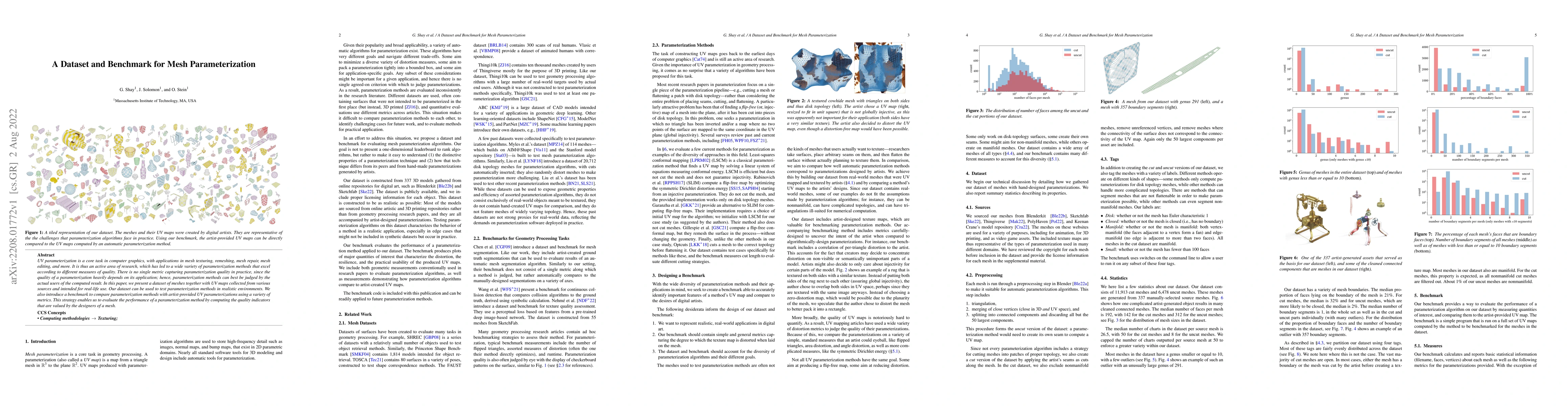 Thumbnail for A Dataset and Benchmark for Mesh Parameterization