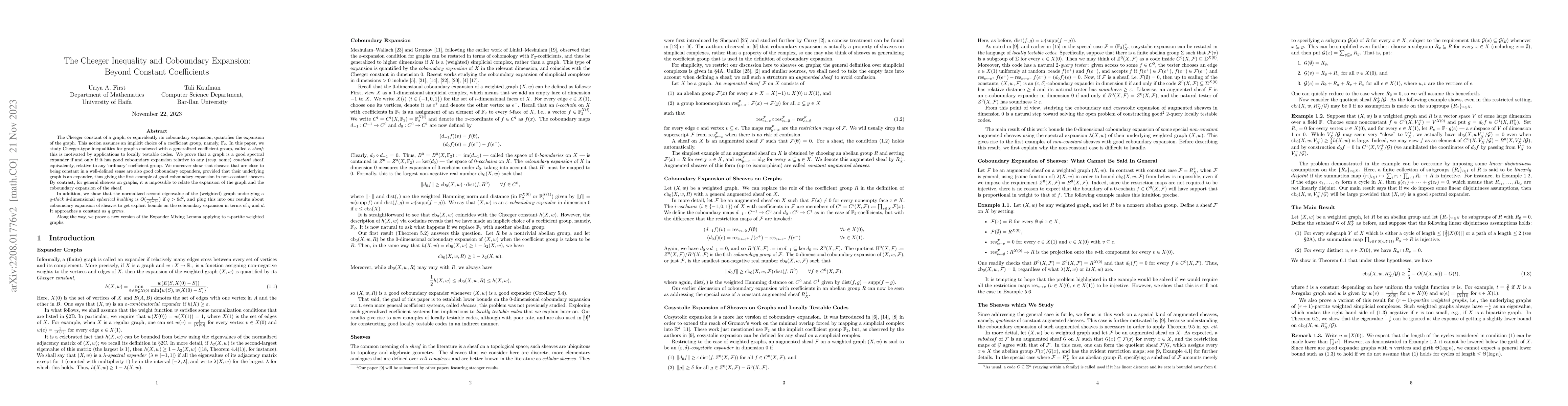 Thumbnail for The Cheeger Inequality and Coboundary Expansion: Beyond Constant
  Coefficients