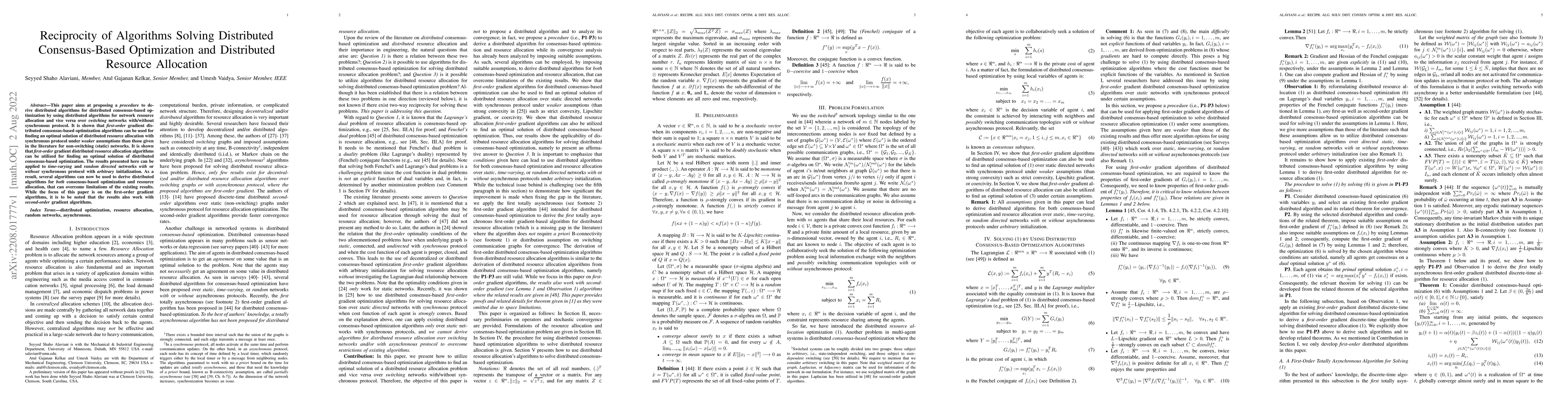 Thumbnail for Reciprocity of Algorithms Solving Distributed Consensus-Based
  Optimization and Distributed Resource Allocation