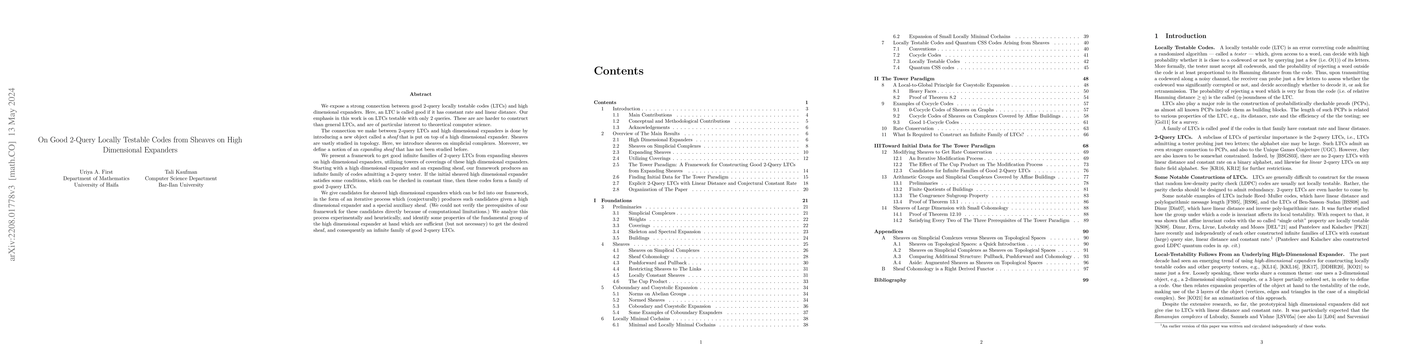 Thumbnail for On Good $2$-Query Locally Testable Codes from Sheaves on High
  Dimensional Expanders