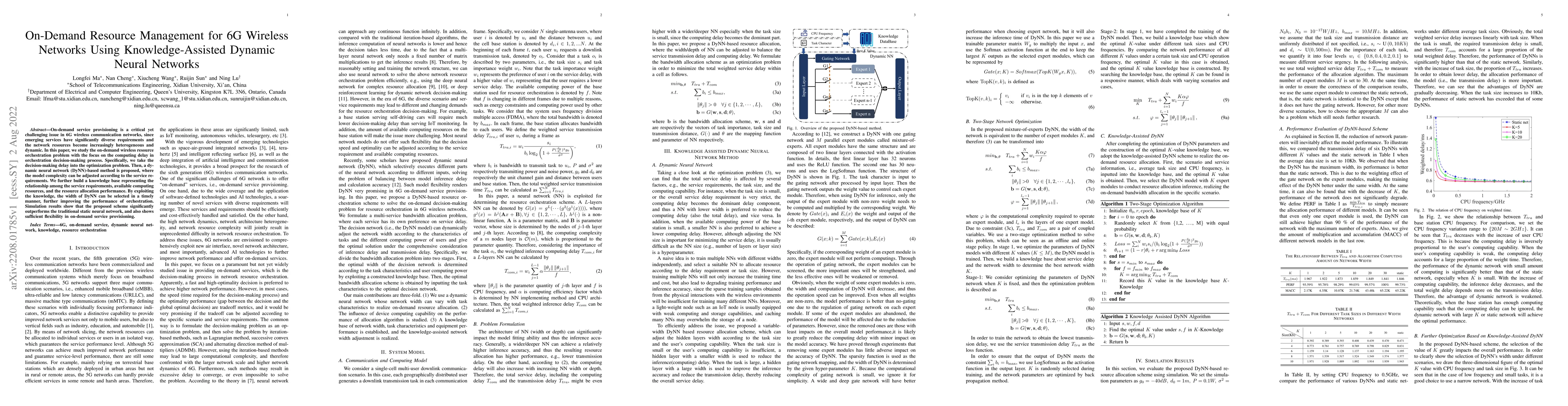 Thumbnail for On-Demand Resource Management for 6G Wireless Networks Using
  Knowledge-Assisted Dynamic Neural Networks