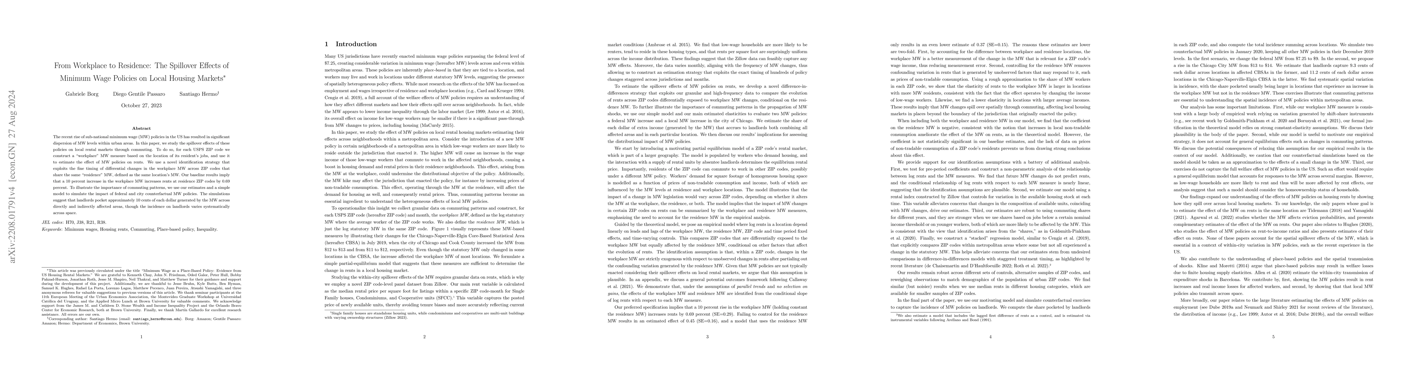 Thumbnail for From Workplace to Residence: The Spillover Effects of Minimum Wage
  Policies on Local Housing Markets