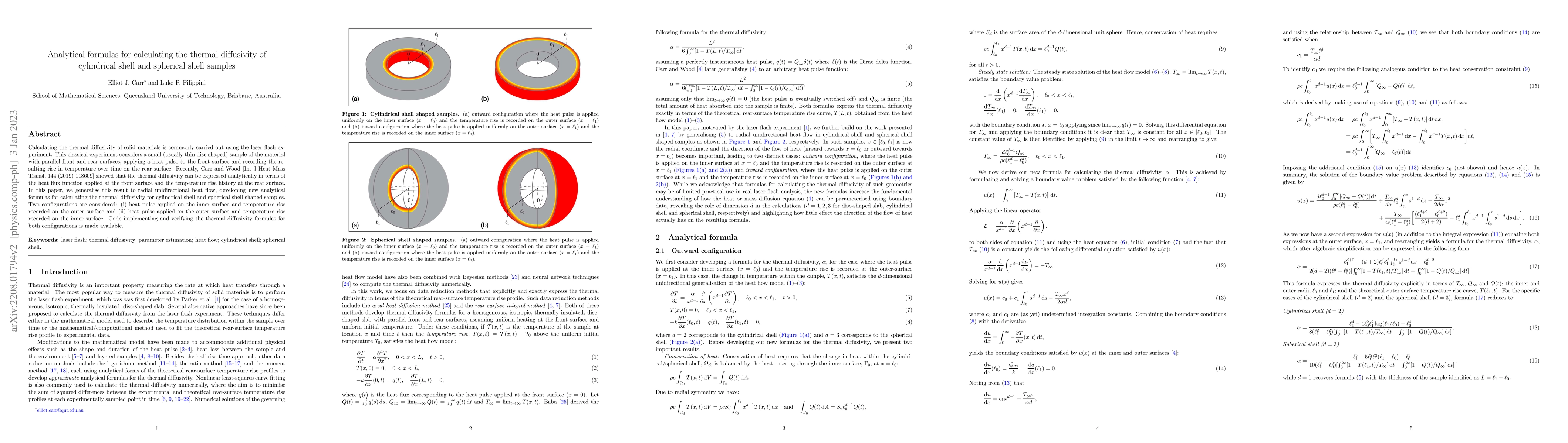 Thumbnail for Analytical formulas for calculating the thermal diffusivity of
  cylindrical shell and spherical shell samples
