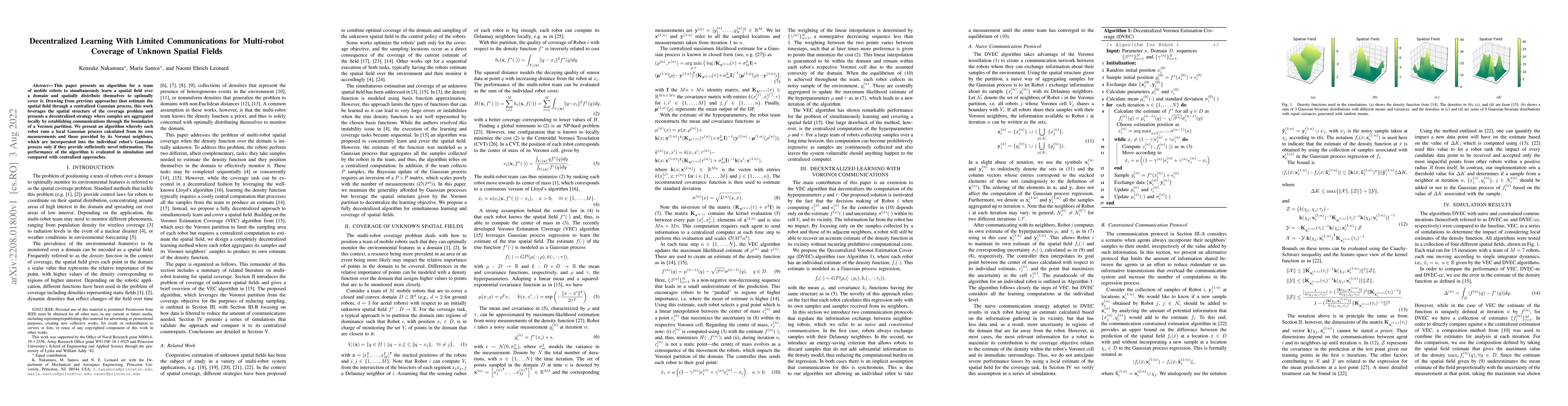 Thumbnail for Decentralized Learning With Limited Communications for Multi-robot
  Coverage of Unknown Spatial Fields