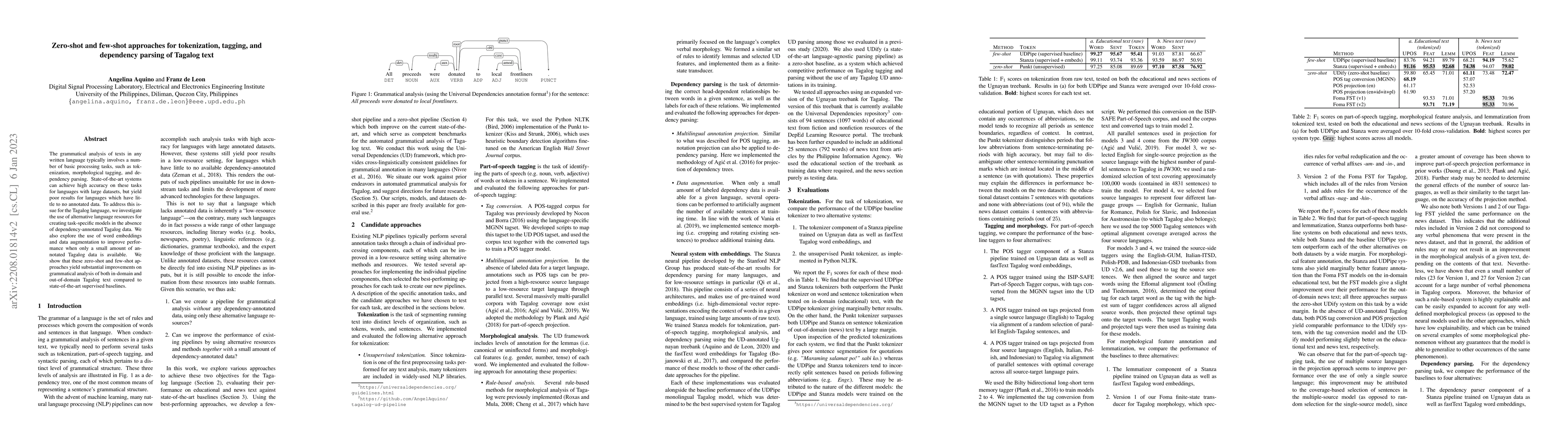 Thumbnail for Benchmarking zero-shot and few-shot approaches for tokenization,
  tagging, and dependency parsing of Tagalog text