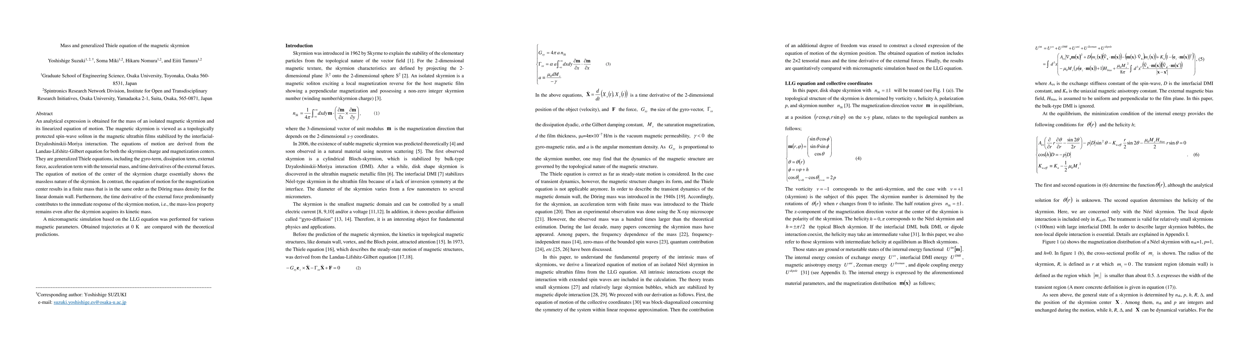 Thumbnail for Mass and generalized Thiele equation of the magnetic skyrmion