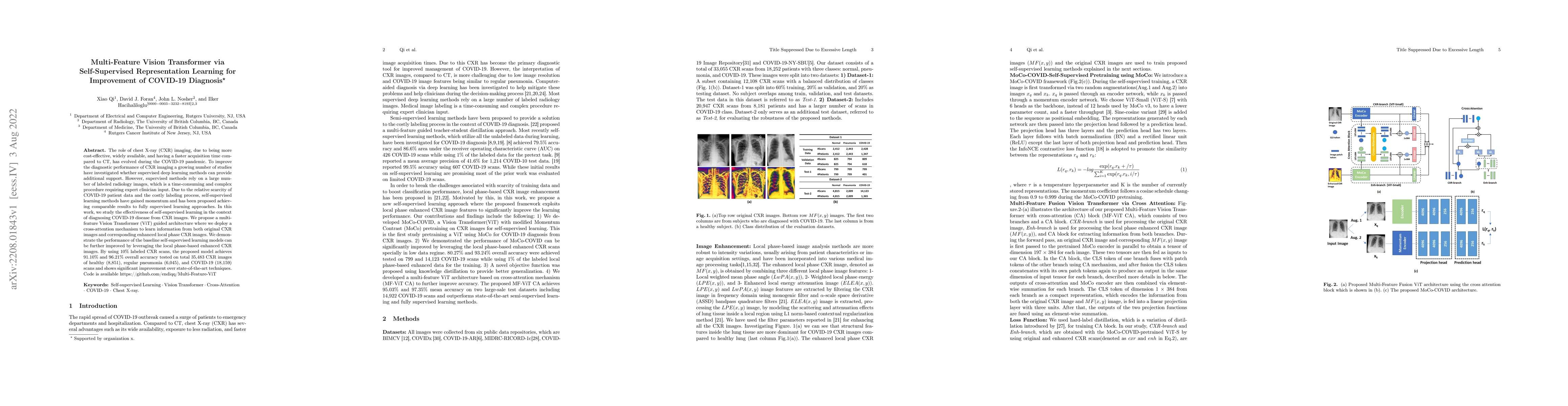 Thumbnail for Multi-Feature Vision Transformer via Self-Supervised Representation
  Learning for Improvement of COVID-19 Diagnosis