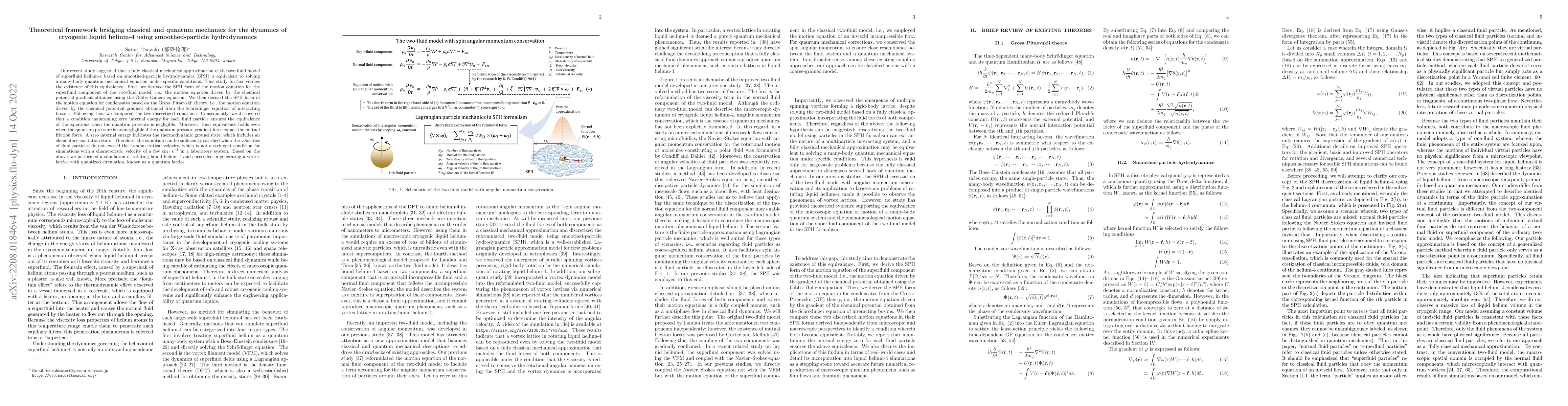 Thumbnail for Theoretical framework bridging classical and quantum mechanics for the
  dynamics of cryogenic liquid helium-4 using smoothed-particle hydrodynamics