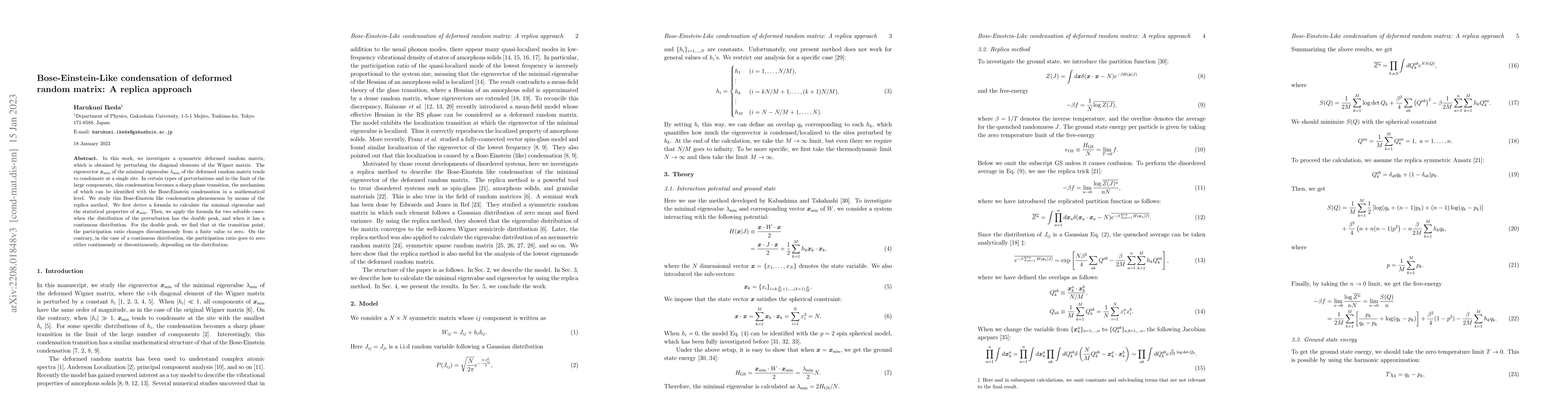 Thumbnail for Bose-Einstein-Like condensation of deformed random matrix: A replica
  approach