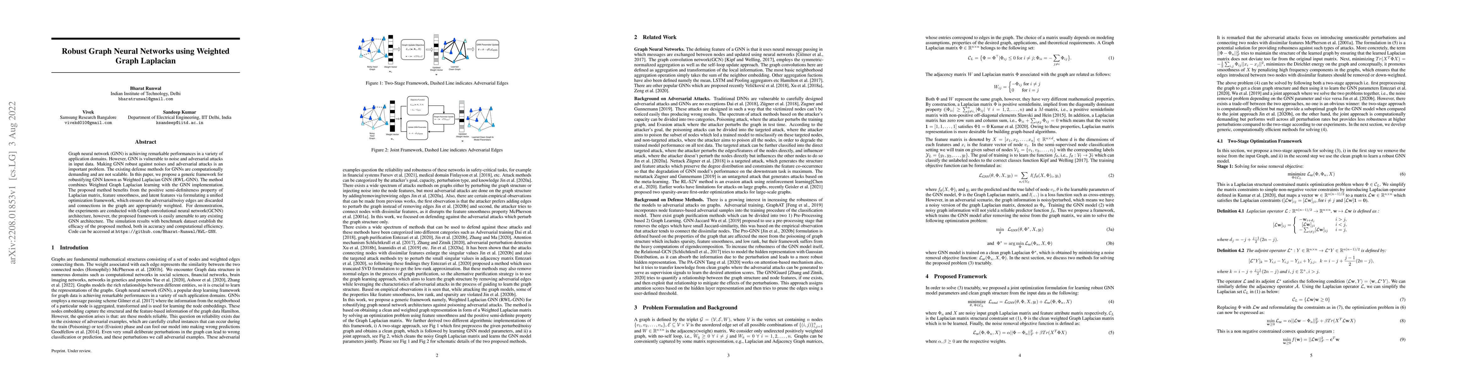 Thumbnail for Robust Graph Neural Networks using Weighted Graph Laplacian