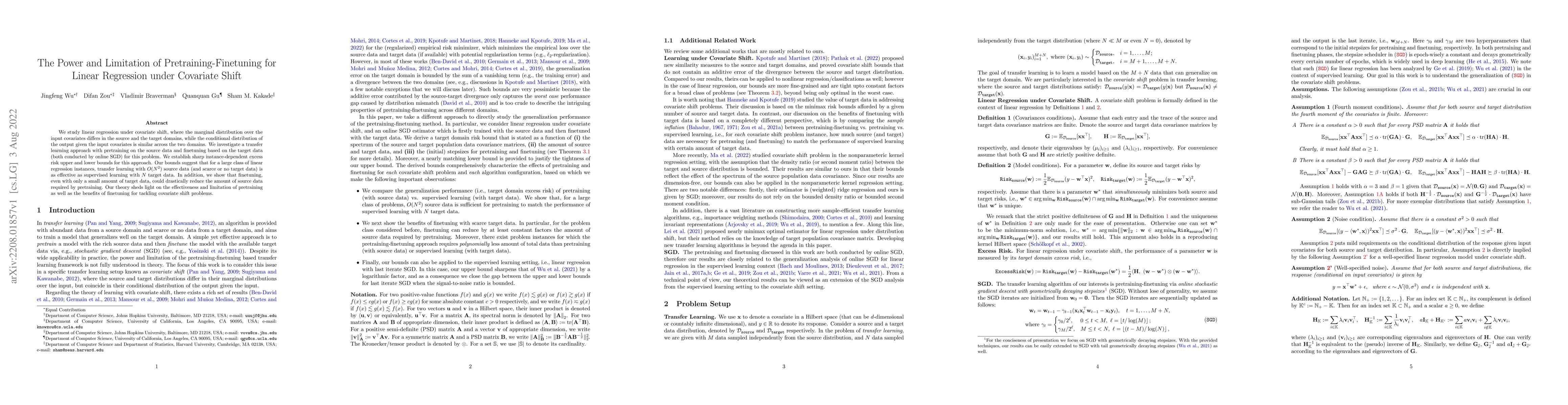 Thumbnail for The Power and Limitation of Pretraining-Finetuning for Linear Regression
  under Covariate Shift