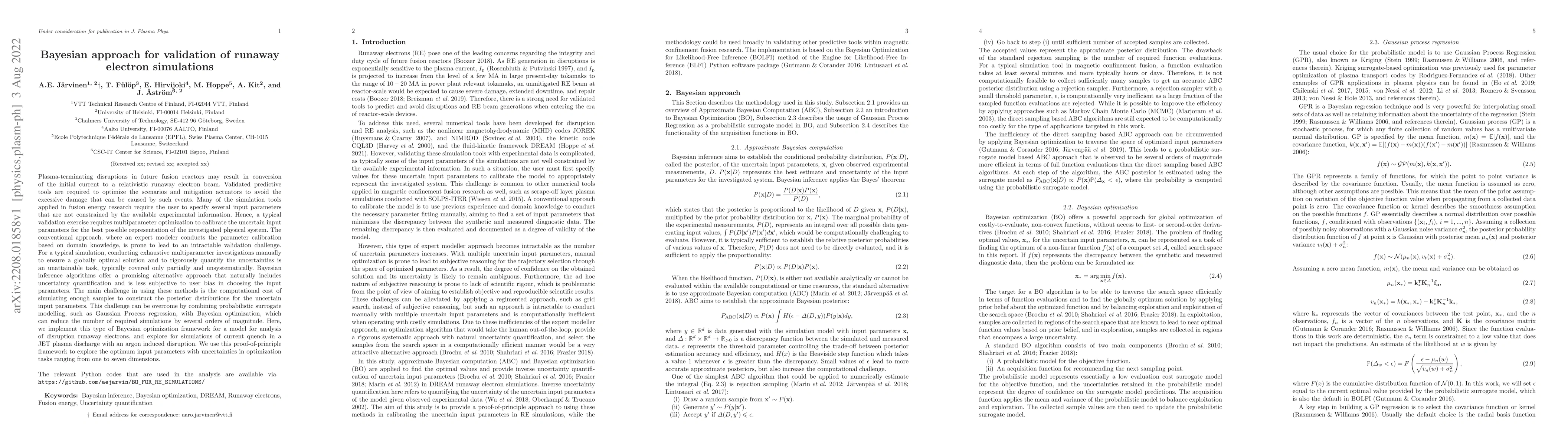 Thumbnail for Bayesian approach for validation of runaway electron simulations