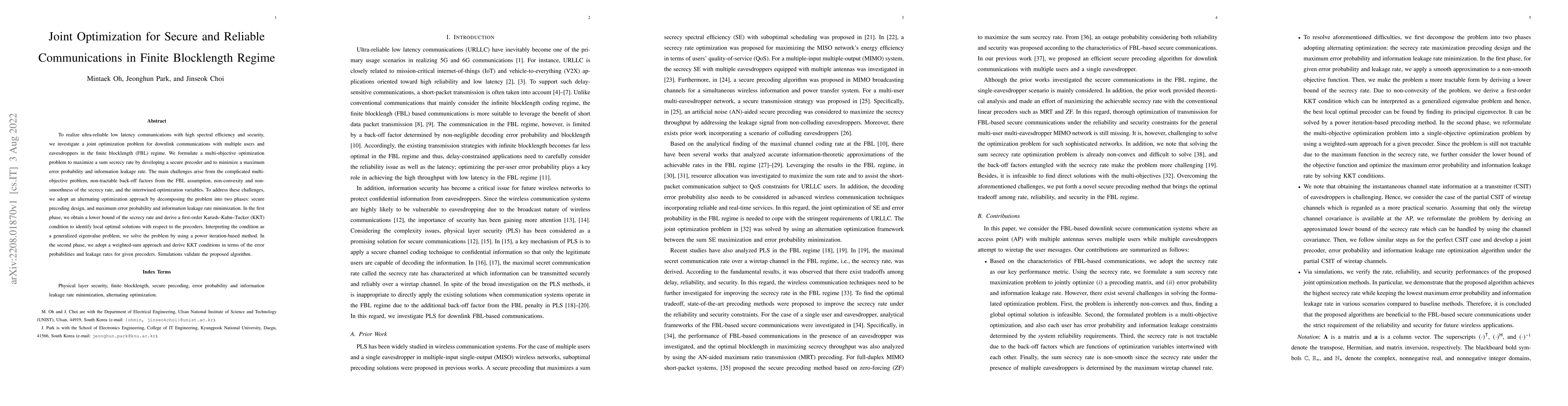 Thumbnail for Joint Optimization for Secure and Reliable Communications in Finite
  Blocklength Regime