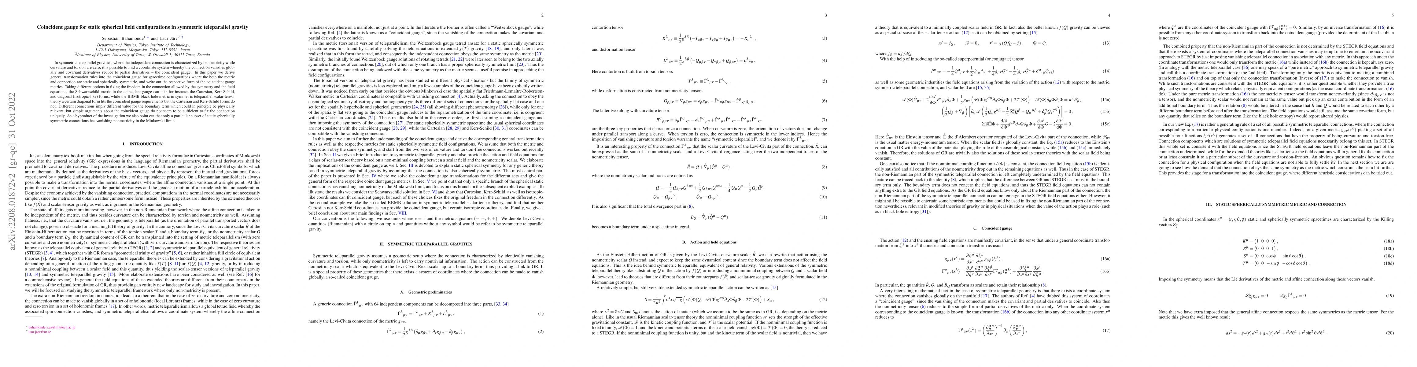 Thumbnail for Coincident gauge for static spherical field configurations in symmetric
  teleparallel gravity