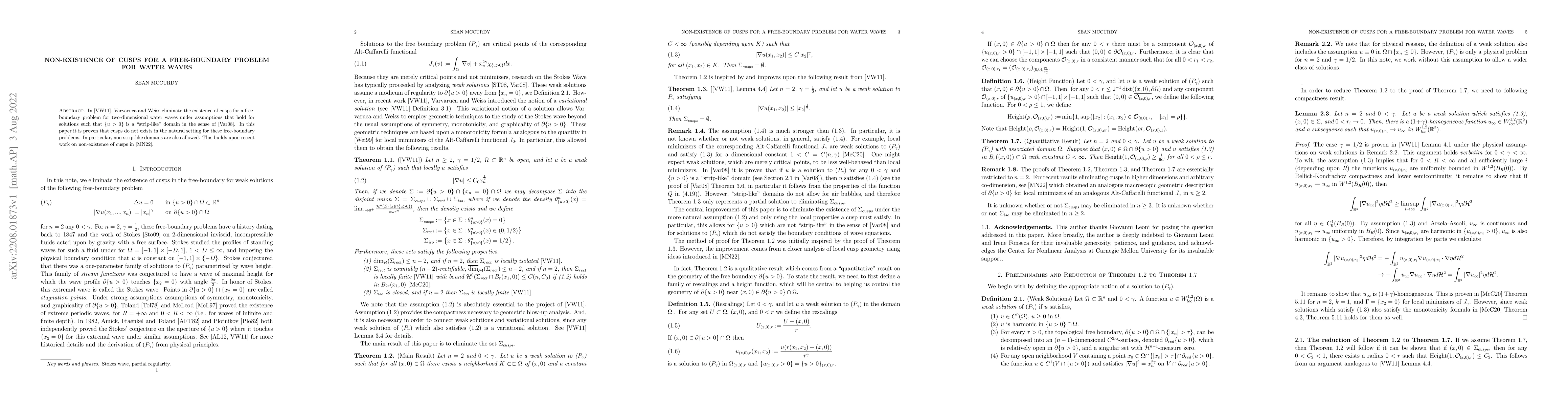 Thumbnail for Non-existence of cusps for a Free-boundary Problem for Water Waves