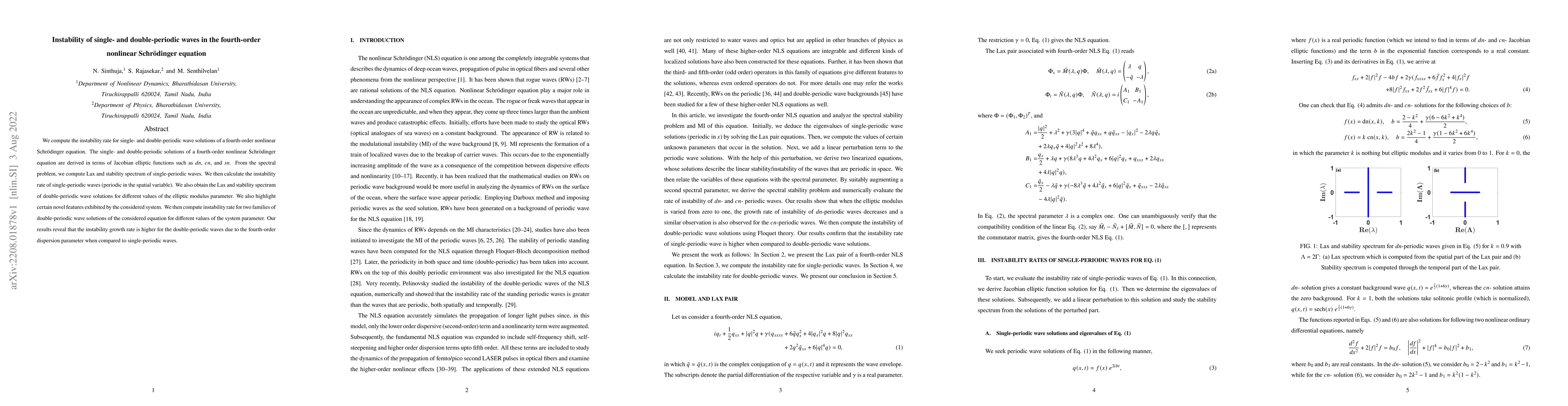 Thumbnail for Instability of single- and double-periodic waves in the fourth-order
  nonlinear Schr\"odinger equation