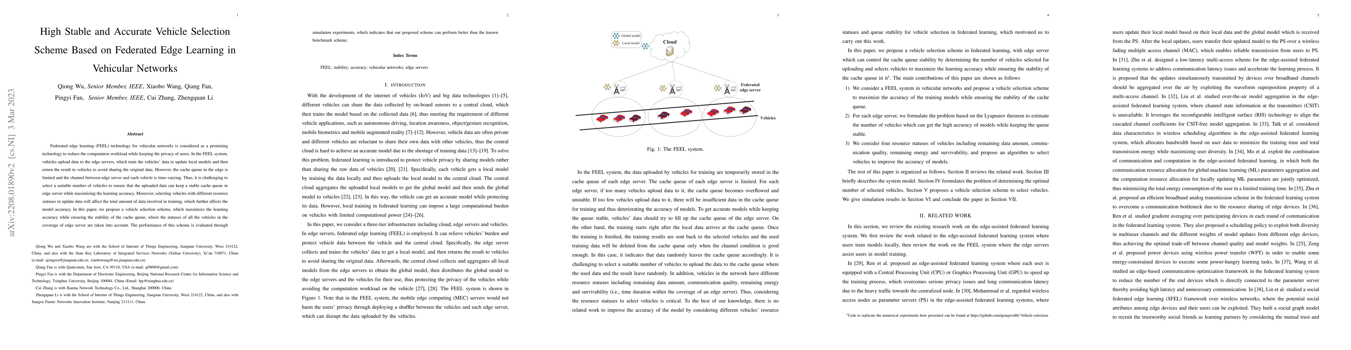 Thumbnail for High stable and accurate vehicle selection scheme based on federated
  edge learning in vehicular networks