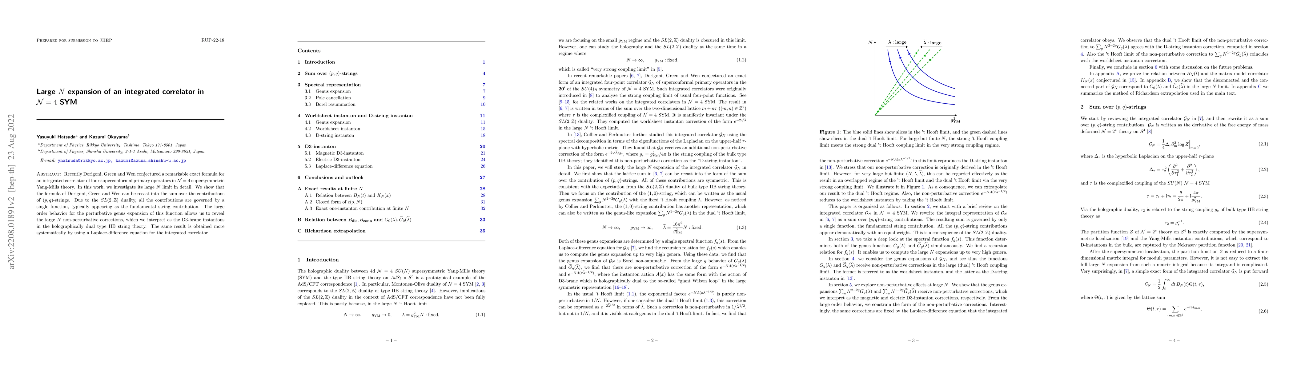 Thumbnail for Large $N$ expansion of an integrated correlator in $\mathcal{N}=4$ SYM