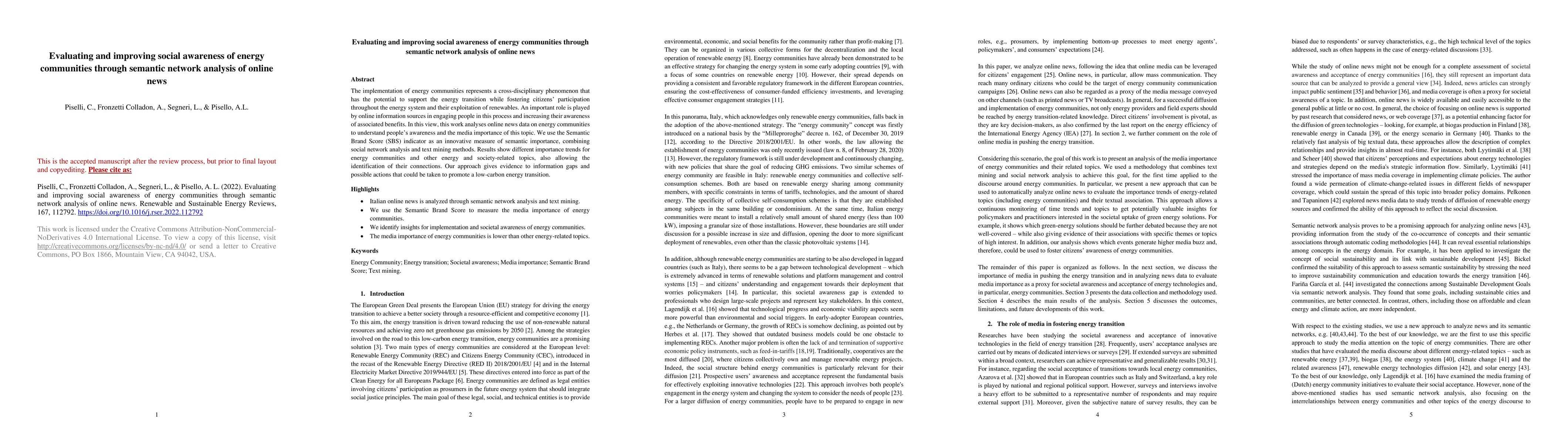 Thumbnail for Evaluating and improving social awareness of energy communities through
  semantic network analysis of online news