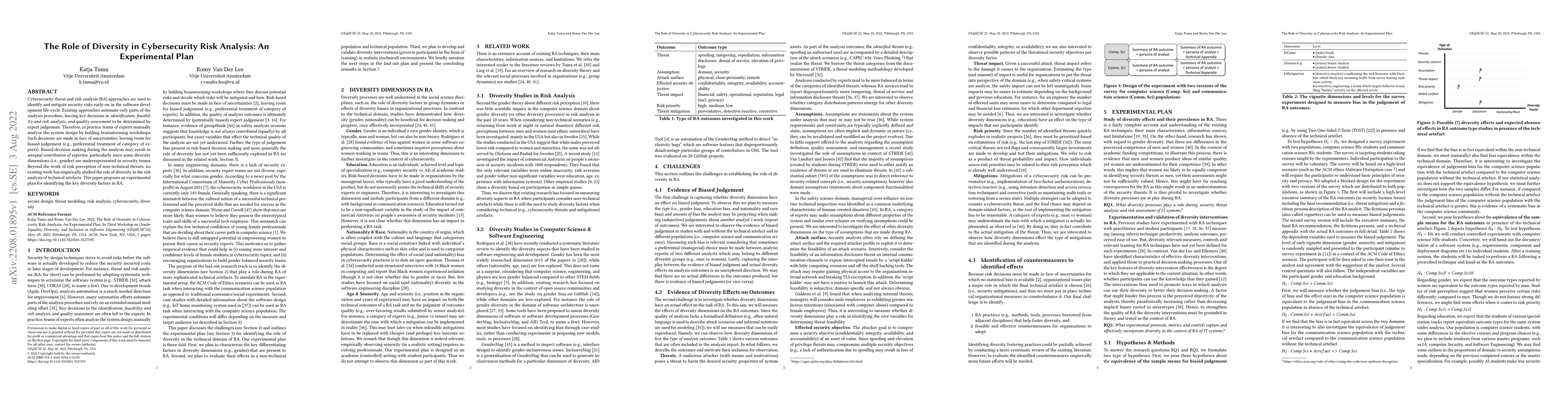 Thumbnail for The Role of Diversity in Cybersecurity Risk Analysis: An Experimental
  Plan
