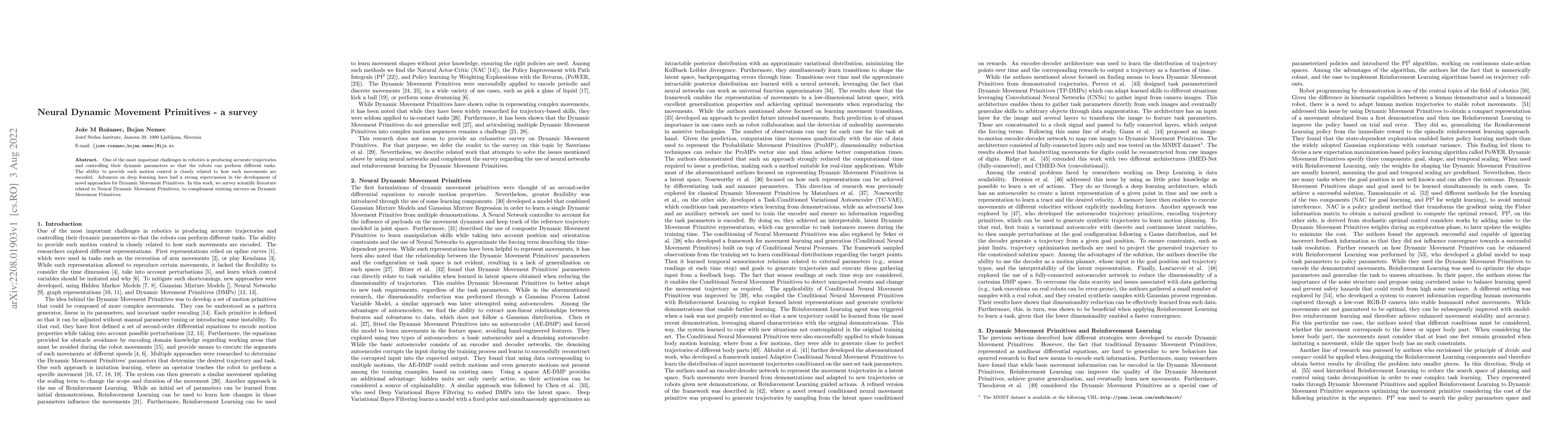 Thumbnail for Neural Dynamic Movement Primitives -- a survey