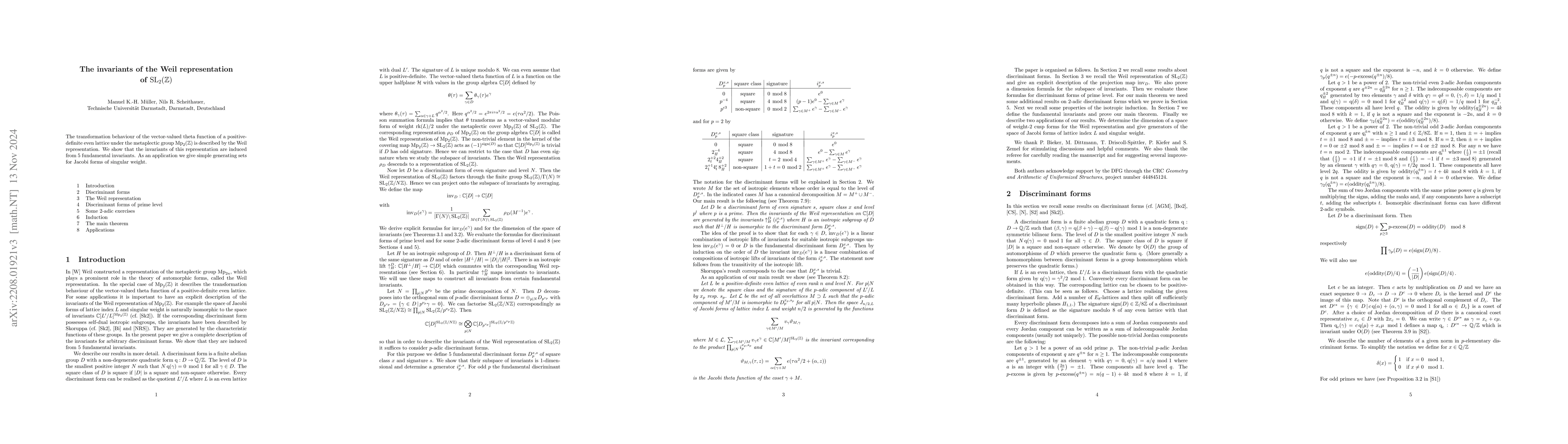 Thumbnail for The invariants of the Weil representation of $\mathrm{SL}_2(\mathbb{Z})$