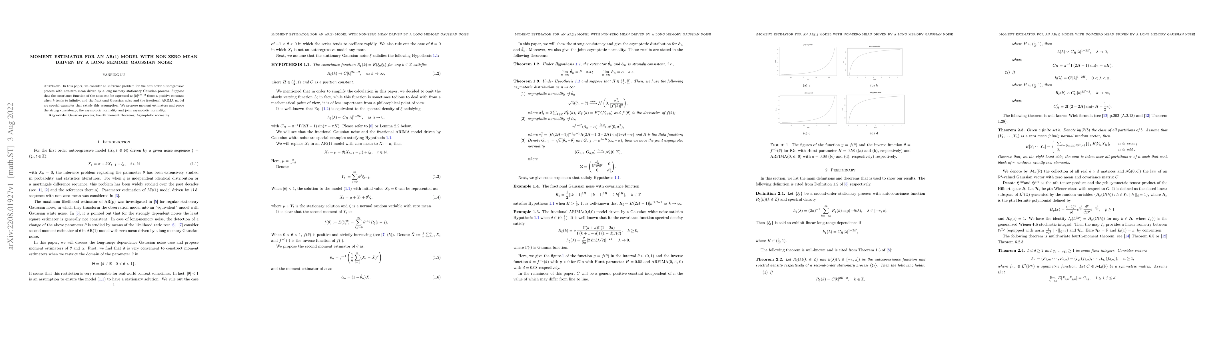 Thumbnail for Moment estimator for an AR(1) model with non-zero mean driven by a long
  memory Gaussian noise