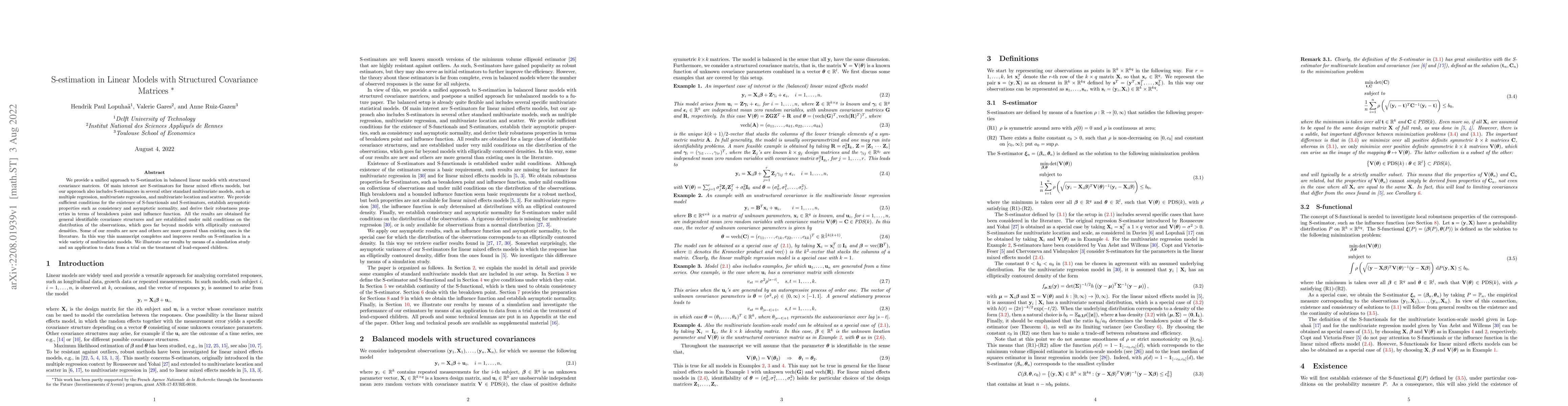 Thumbnail for S-estimation in Linear Models with Structured Covariance Matrices