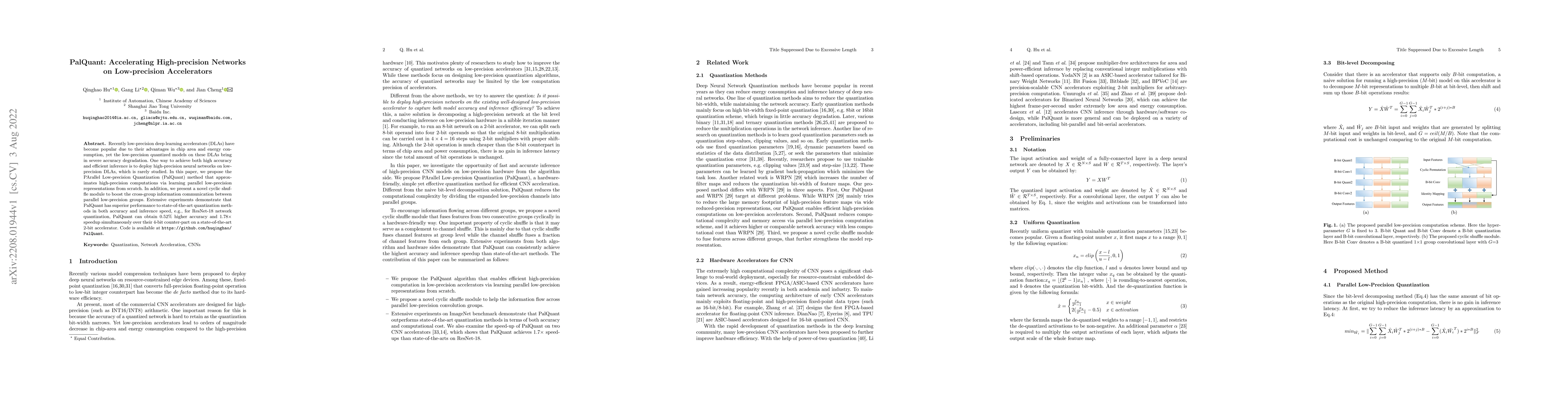 Thumbnail for PalQuant: Accelerating High-precision Networks on Low-precision
  Accelerators